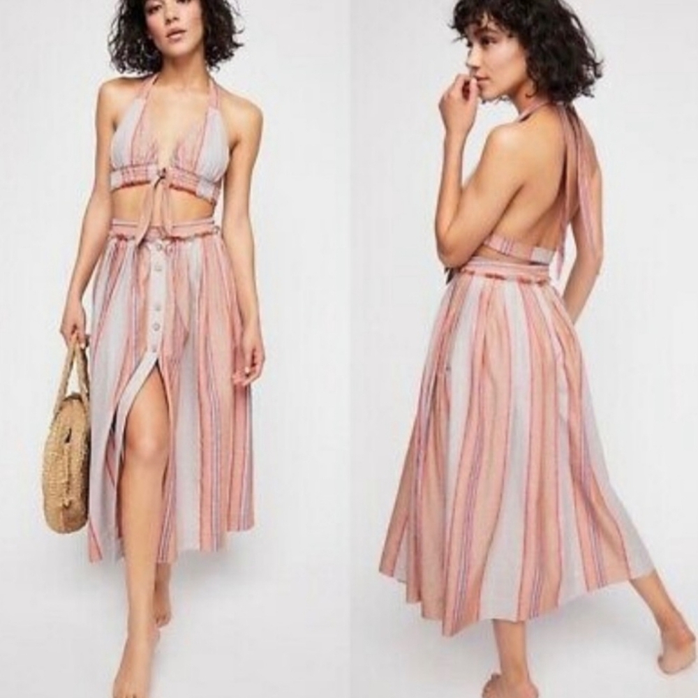 Free People Striped Cotton Skirt With Pockets